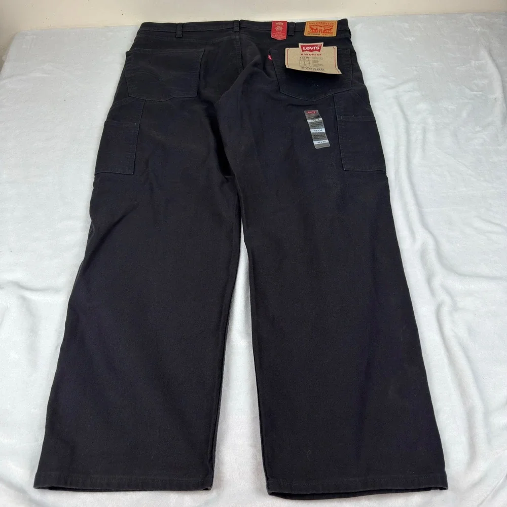 Levis 565 Workwear Loose Straight Utility Pants Black Canvas Mens 42x32 New